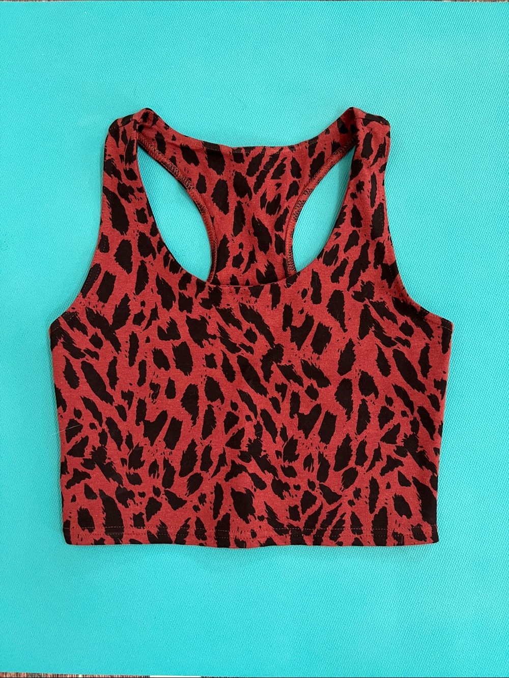 Animal Print Racerback Crop Top - Red & Black